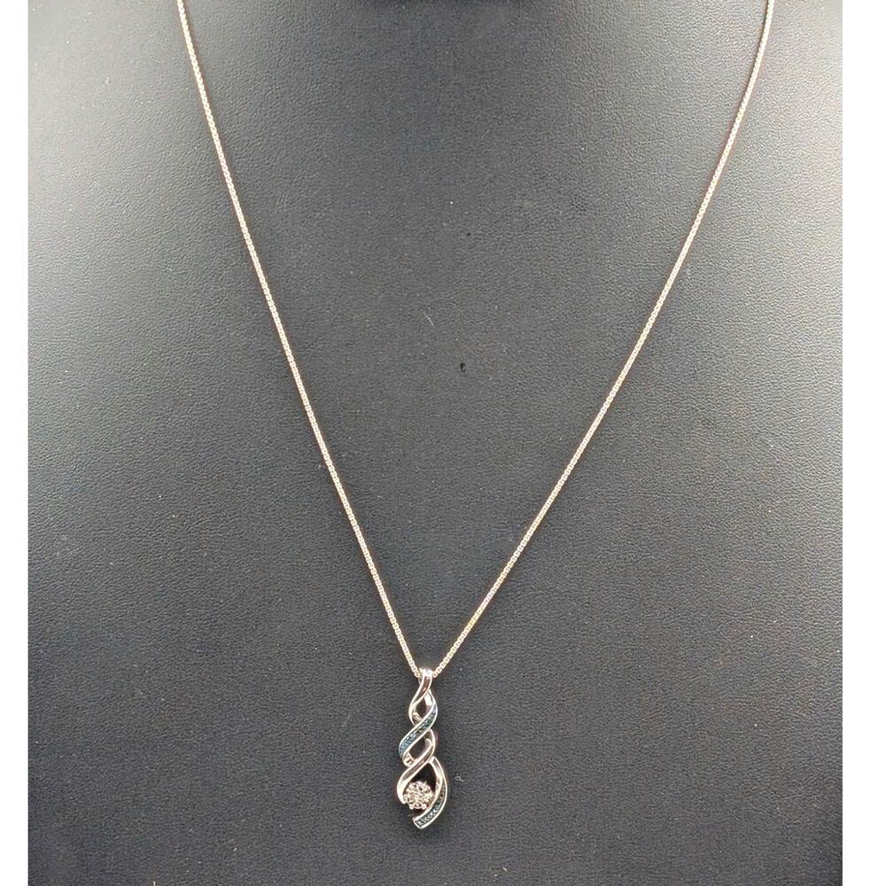 Vtg Kay Jewelers 925 Sterling Blue Diamond Twist Pendant Adjustable Necklace